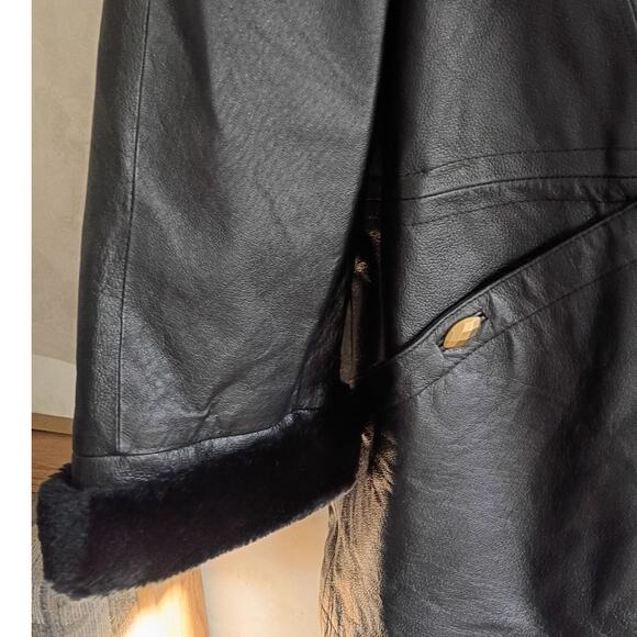 Vntg 80s RZR Leather Collection Black Shearling Lined Jacket 26/28 Heavy Quilted - Picture 6 of 9